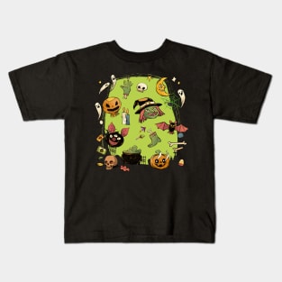 Green Creepy Vintage Halloween Kids T-Shirt